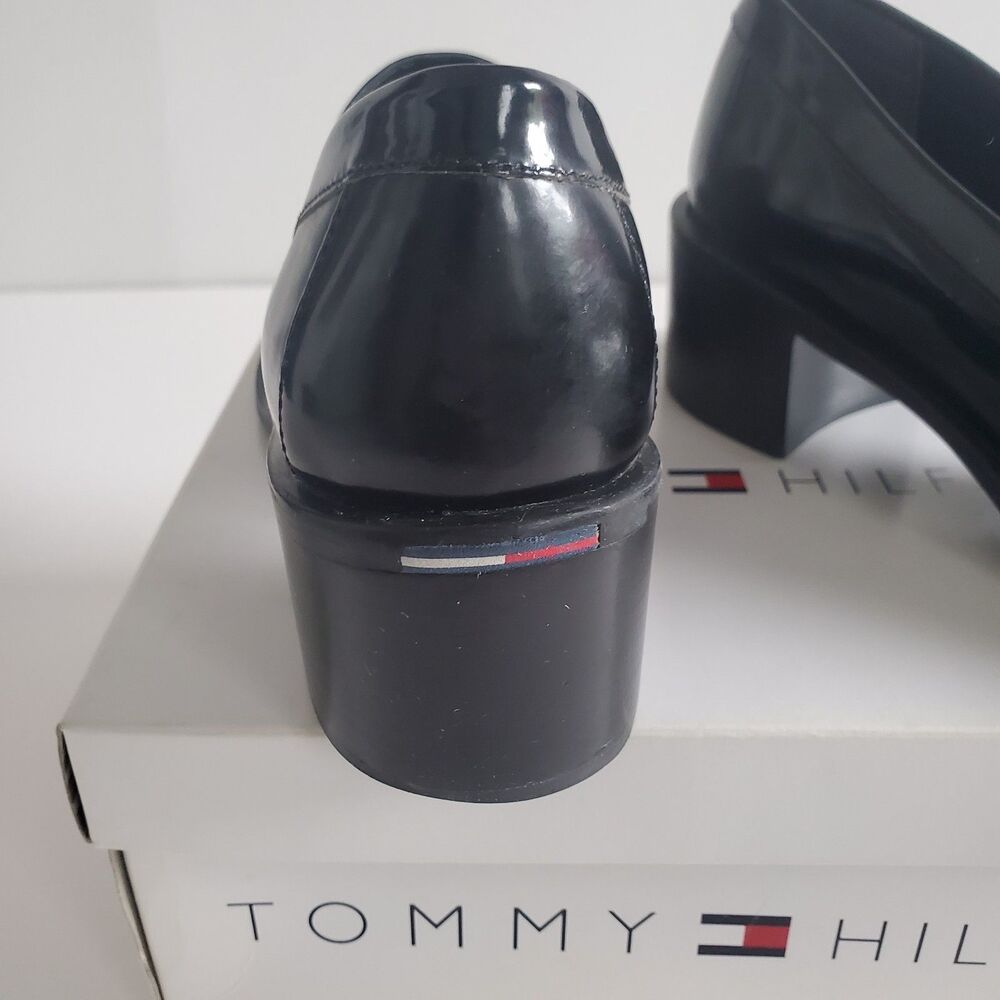 VTG Tommy Hilfiger Women’s Loafers Size 7 Black Patent Loafer Block Heel Y2K - Picture 10 of 13